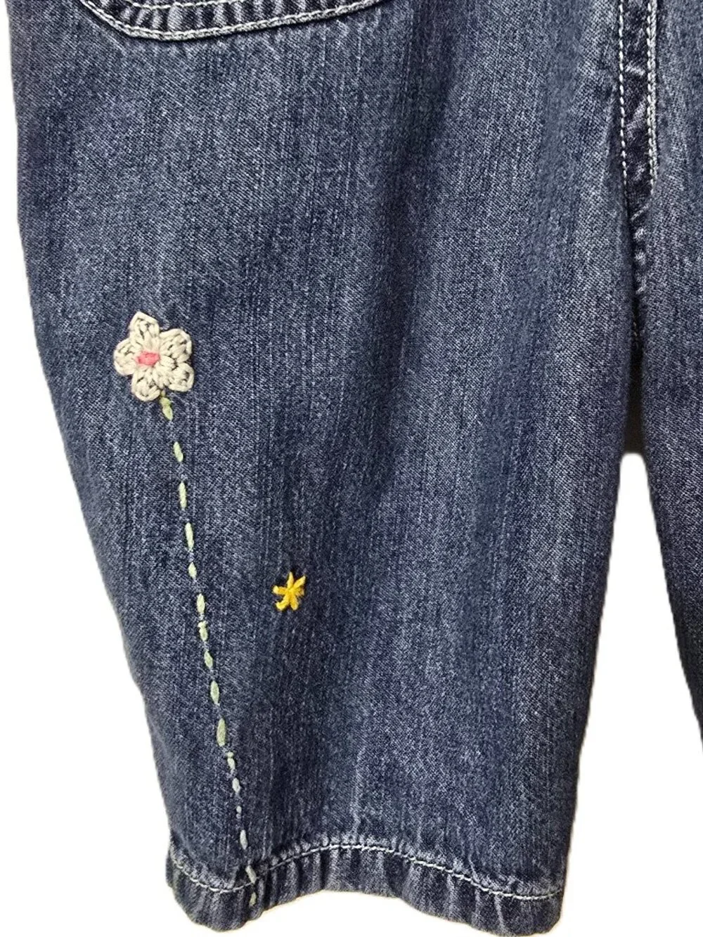 Vintage Baby GAP Denim Overalls 3 6 month Embroidery Flower Fall Pumpkin Y2K 90s
